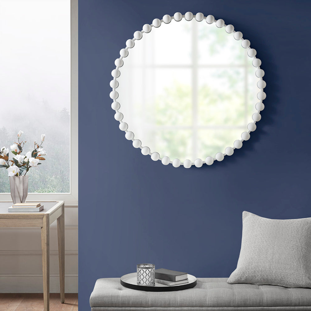 Beaded Round Wall Mirror 27"D