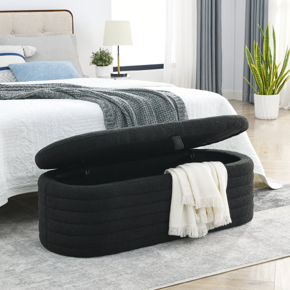 [Video] Welike Length 45.5 inchesStorage Ottoman Bench Upholstered Fabric Storage Bench End of Bed Stool with Safety Hinge for Bedroom, Living Room, Entryway, Grey teddy.