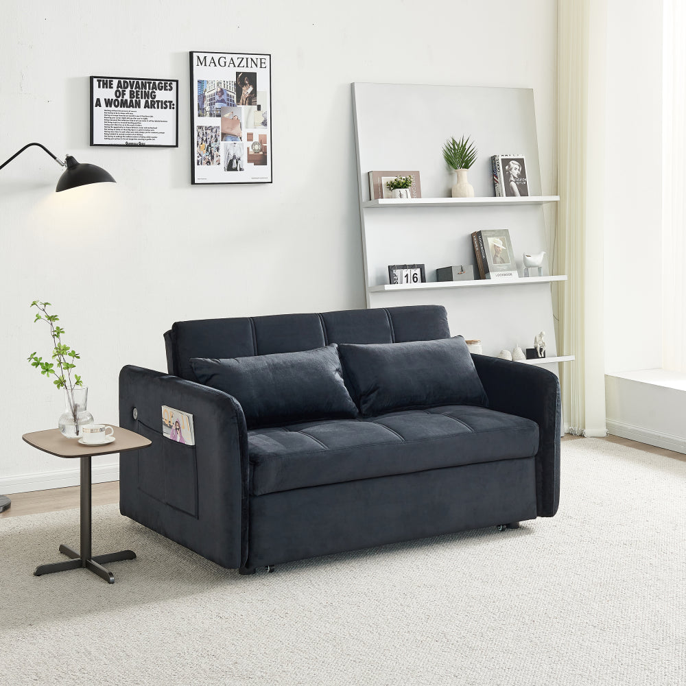 55.5" Twins Pull Out Sofa Bed  Black Velvet