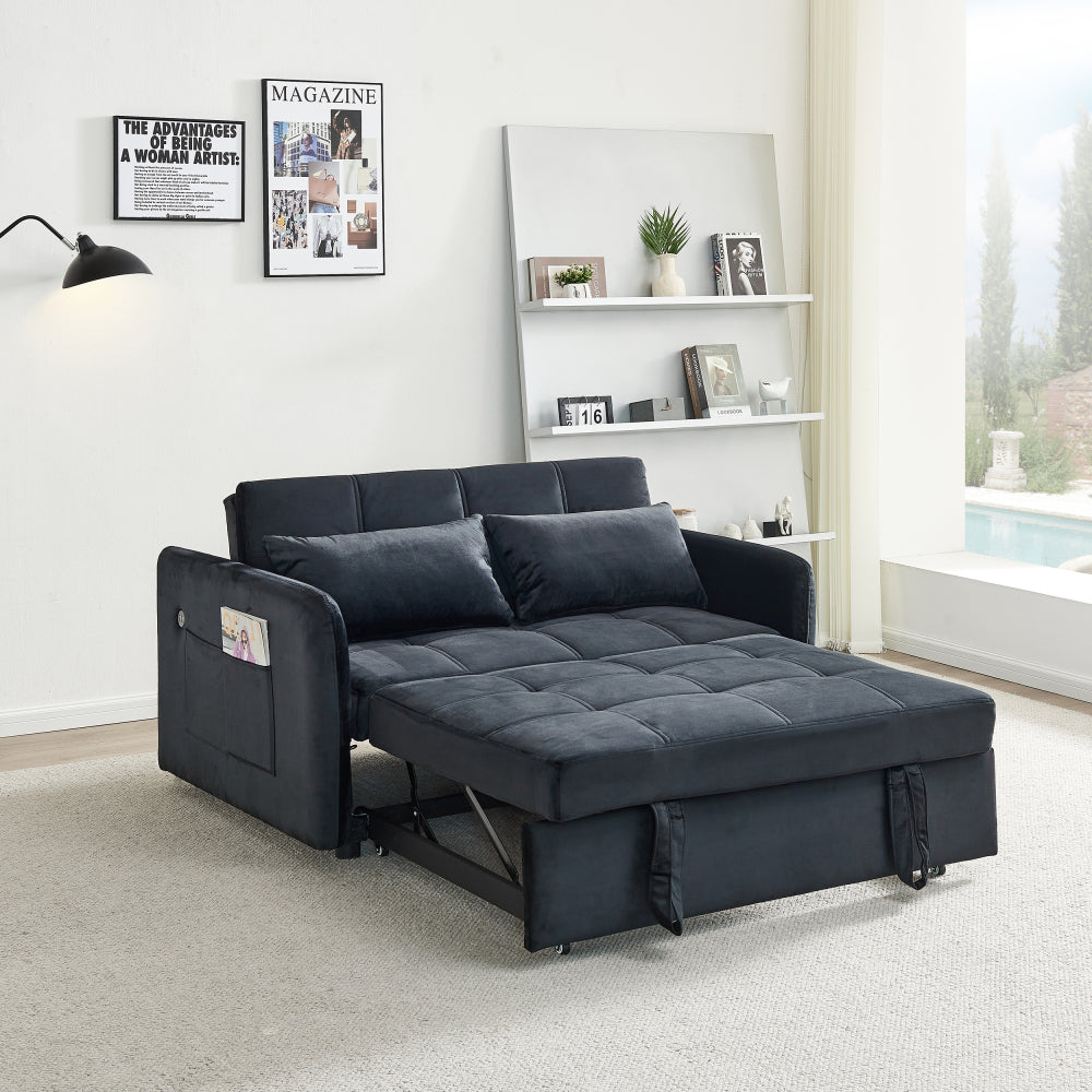 55.5" Twins Pull Out Sofa Bed  Black Velvet