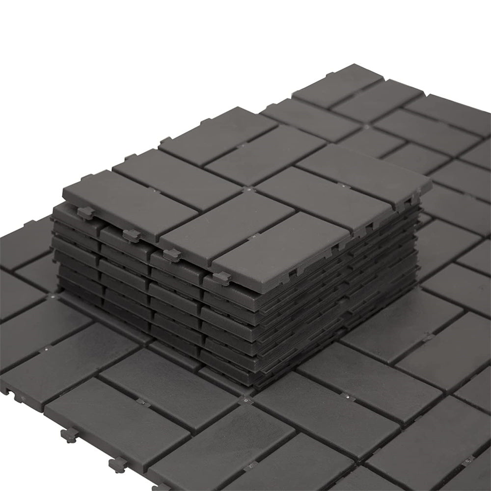 Patio Interlocking Deck Tiles, 12"x12" Square Composite Decking Tiles, Four Slat Plastic Outdoor Flooring Tile All Weather for Balcony Porch Backyard, (Brown, Pack of 36)