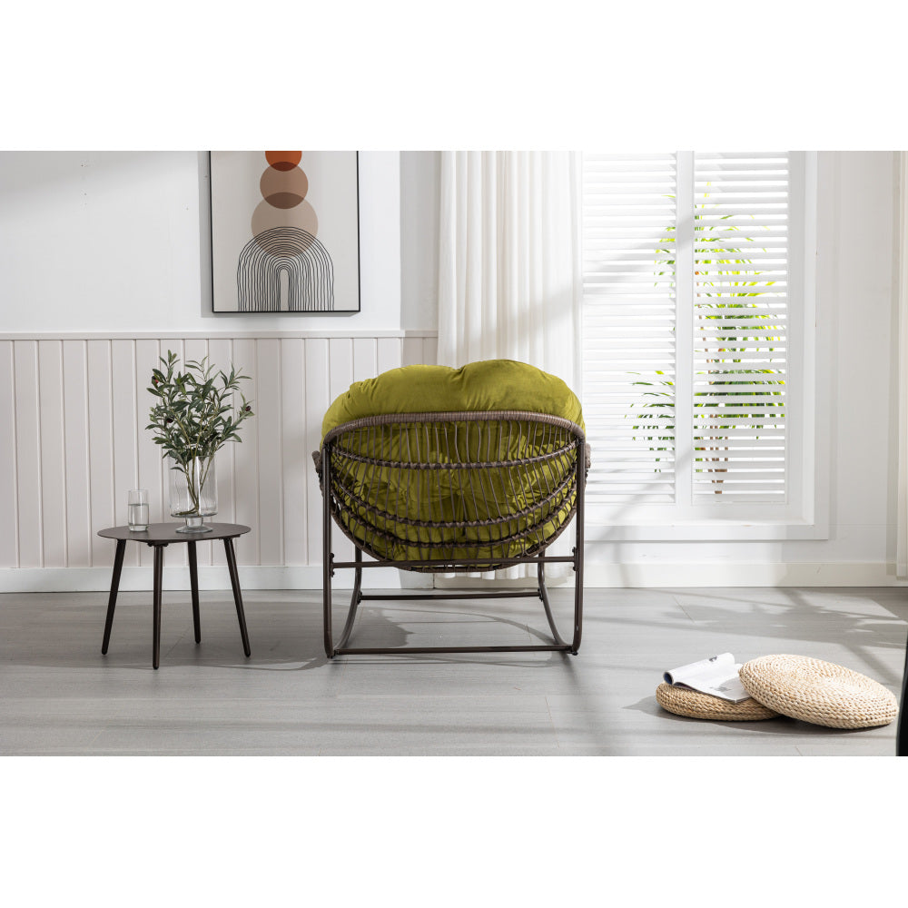 Outdoor Rattan Rocking Chair,Padded Cushion Rocker Recliner Chair Outdoor for Front Porch, Living Room, Patio, Garden, Olive Green