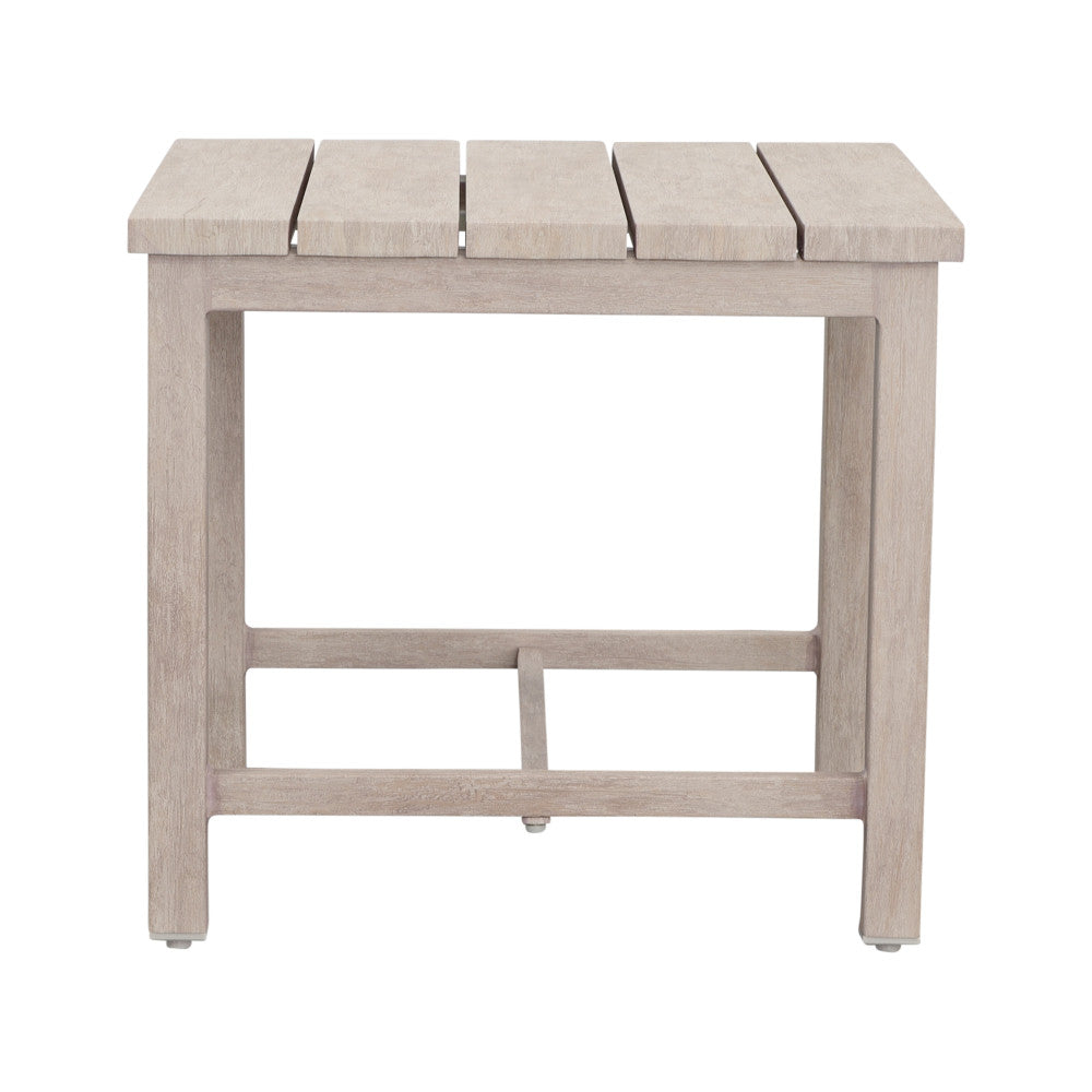 Durable Outdoor End Table - Solid Aluminum Construction, Whitewashed Birch Look - Natural Charm, Adjustable Levelers