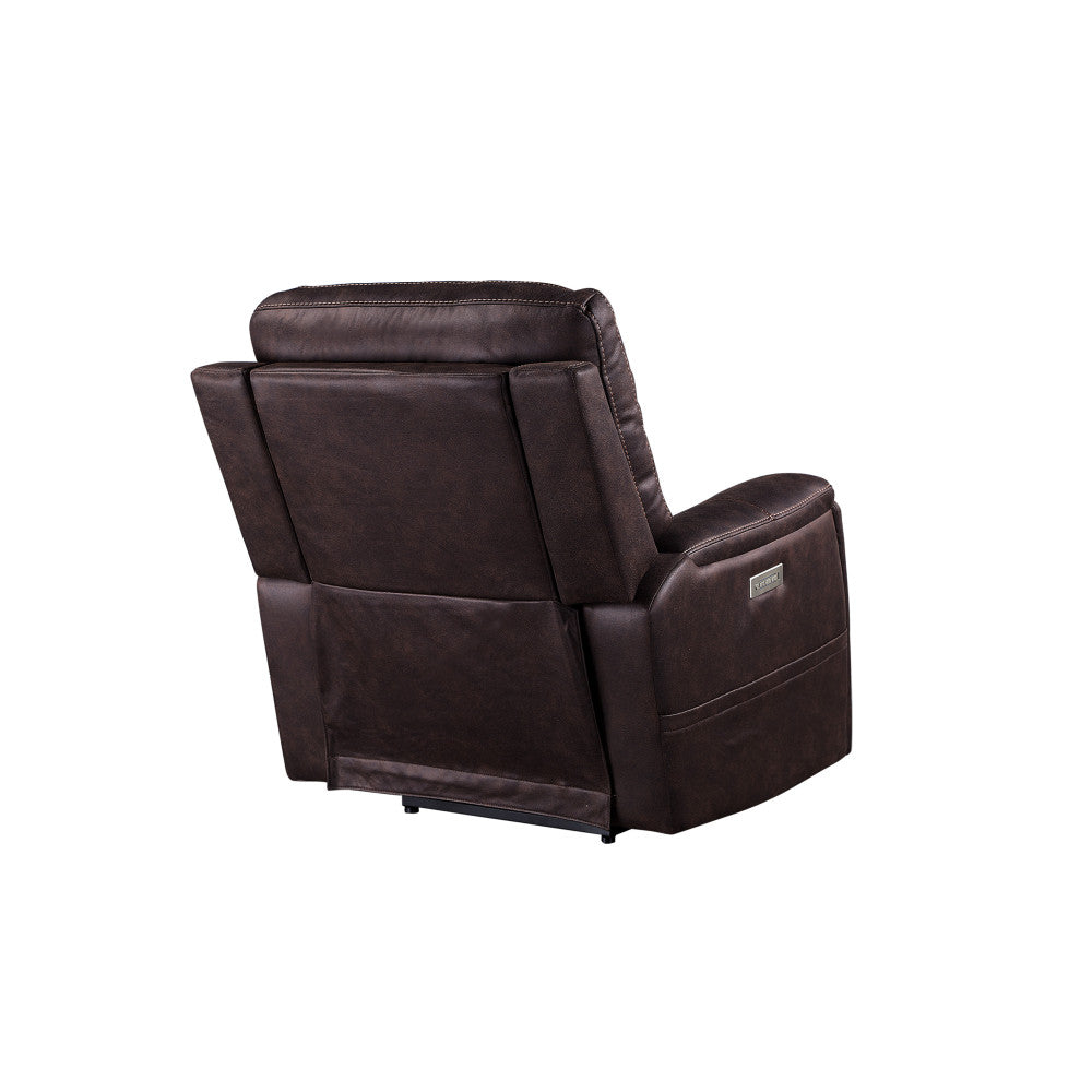 Triple-Power Recliner - Power Headrest, Power Footrest, Power Lumbar - Lighted Cupholders - Transitional Design, Brown Leatherette
