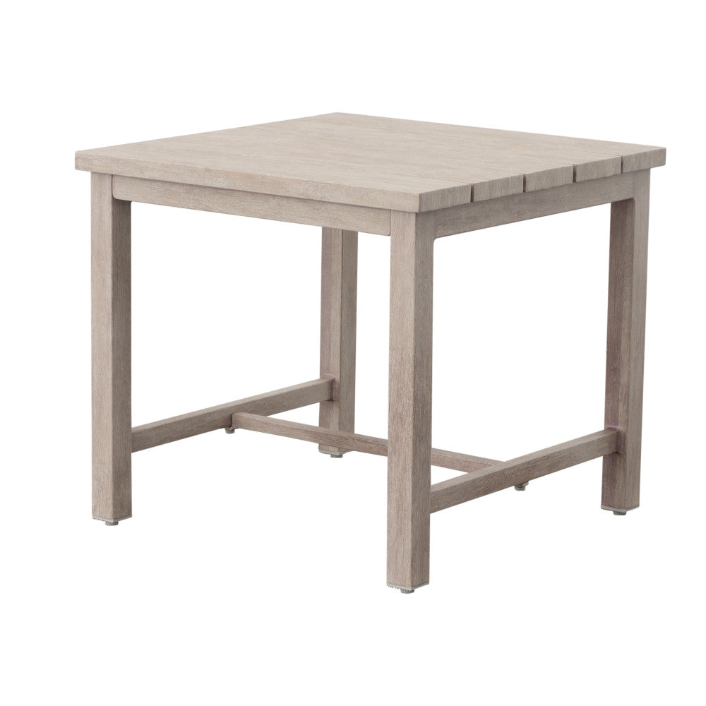 Durable Outdoor End Table - Solid Aluminum Construction, Whitewashed Birch Look - Natural Charm, Adjustable Levelers