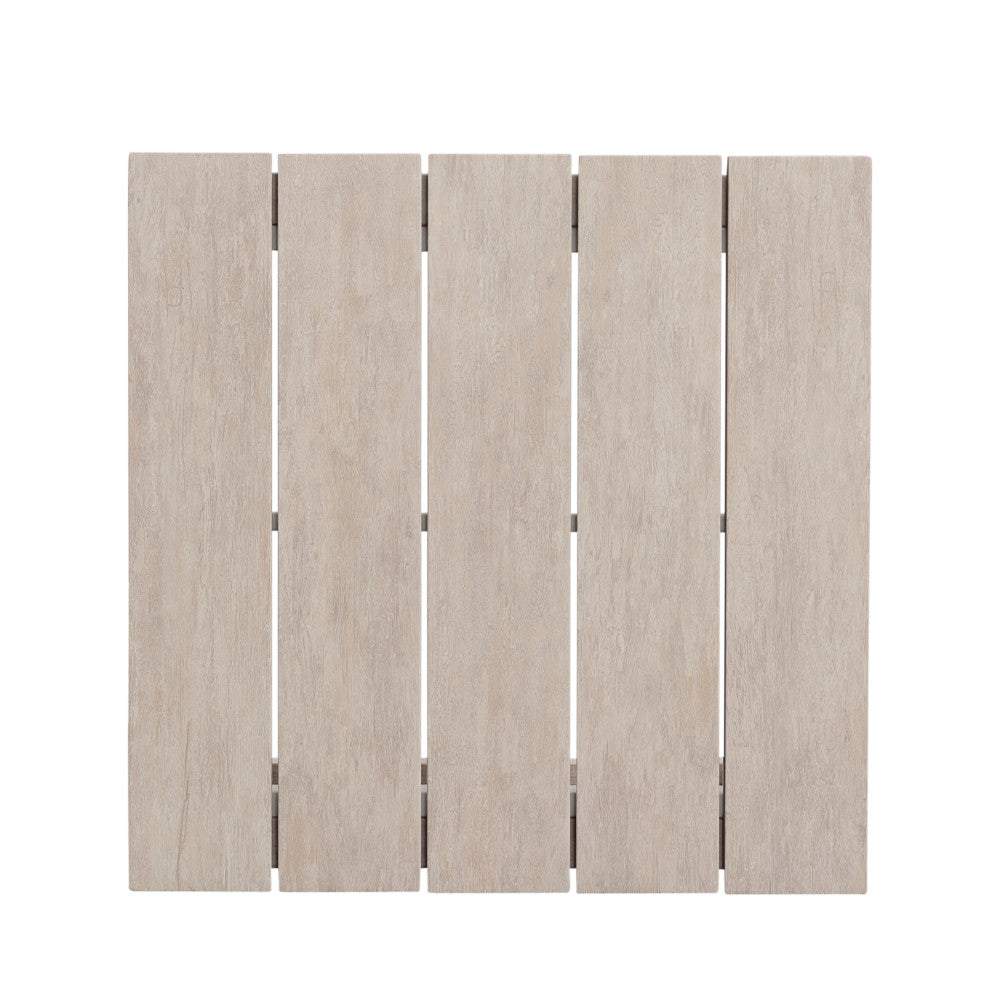 Durable Outdoor End Table - Solid Aluminum Construction, Whitewashed Birch Look - Natural Charm, Adjustable Levelers