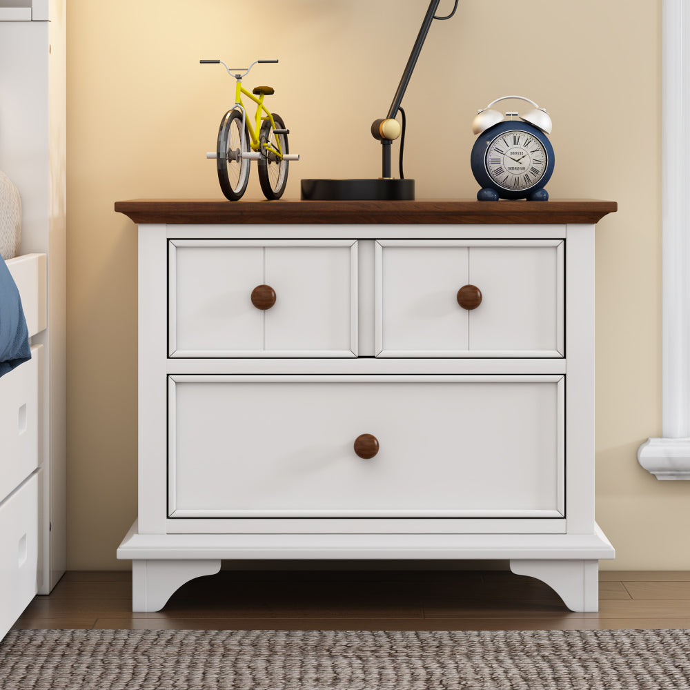 Wooden Captain Seven-Drawer Dresser for Bedroom, Living Room, Kids' Room, White+Walnut