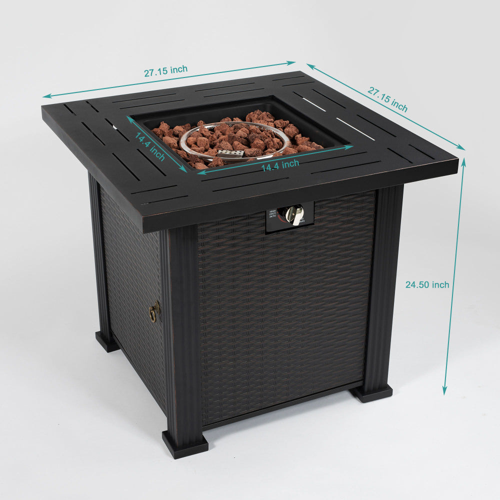 28" Propane Gas Fire Pit Table, 50000 BTU Square Steel Fire Pit for Outside Patio Deck Garden Backyard-Black