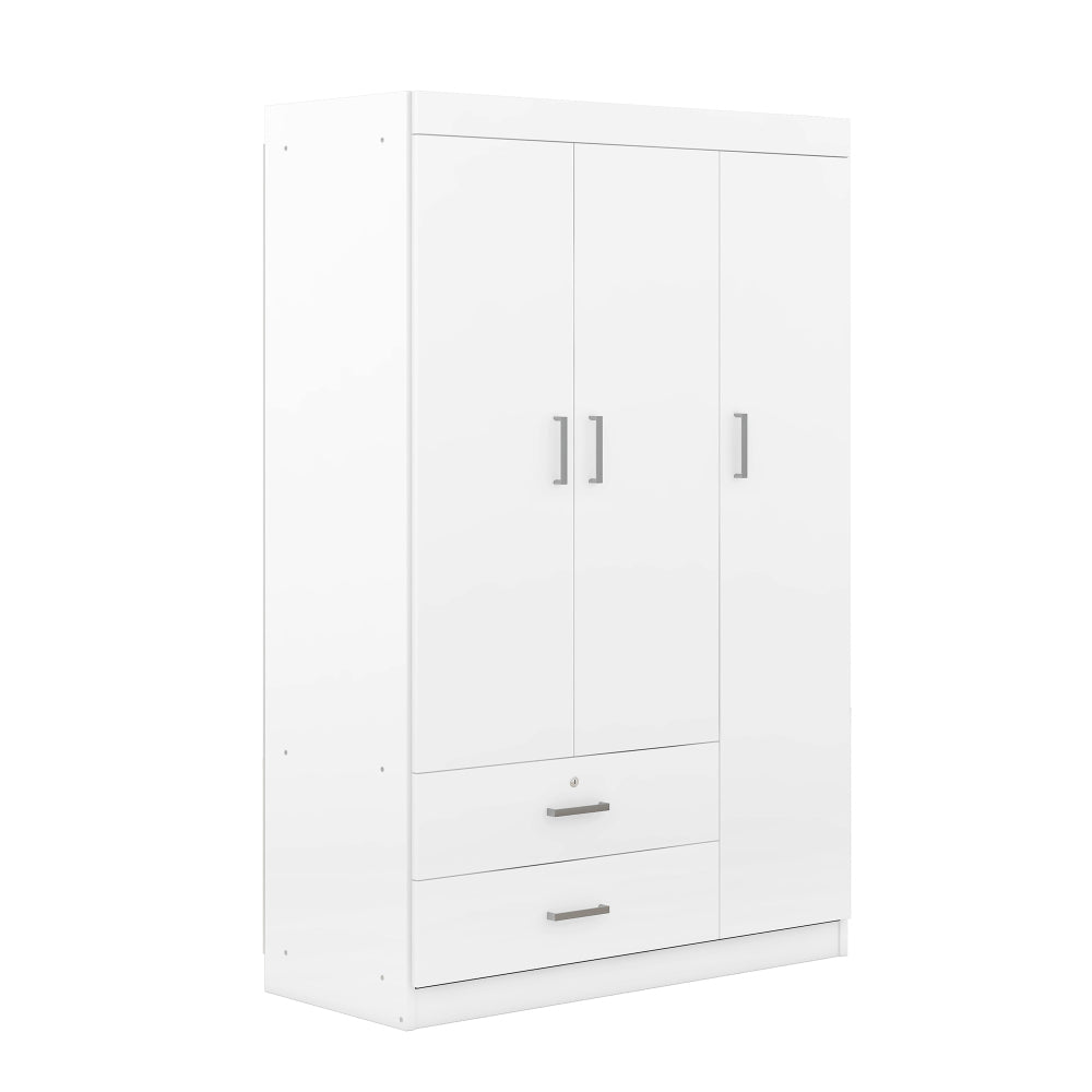 3-Door Wardrobe with 2 Drawers, White