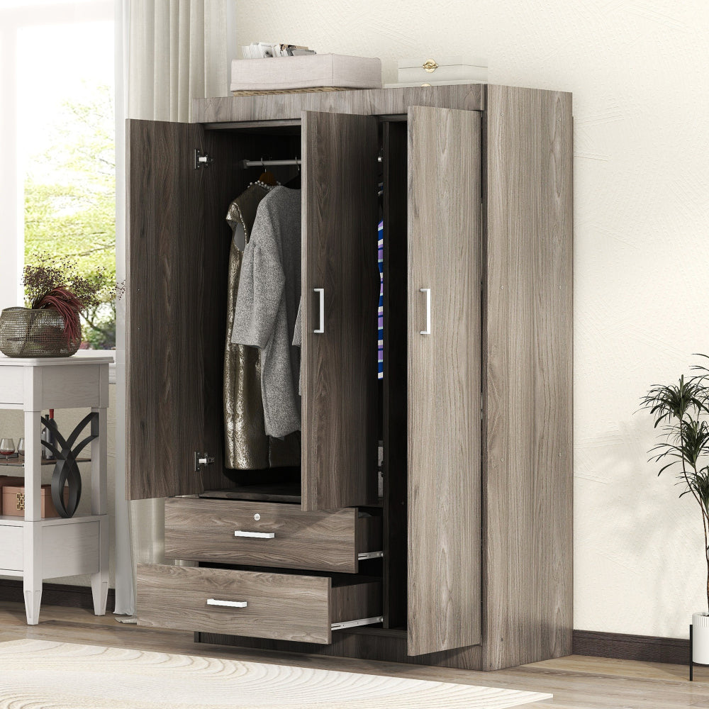 3-Door Wardrobe with 2 Drawers, White