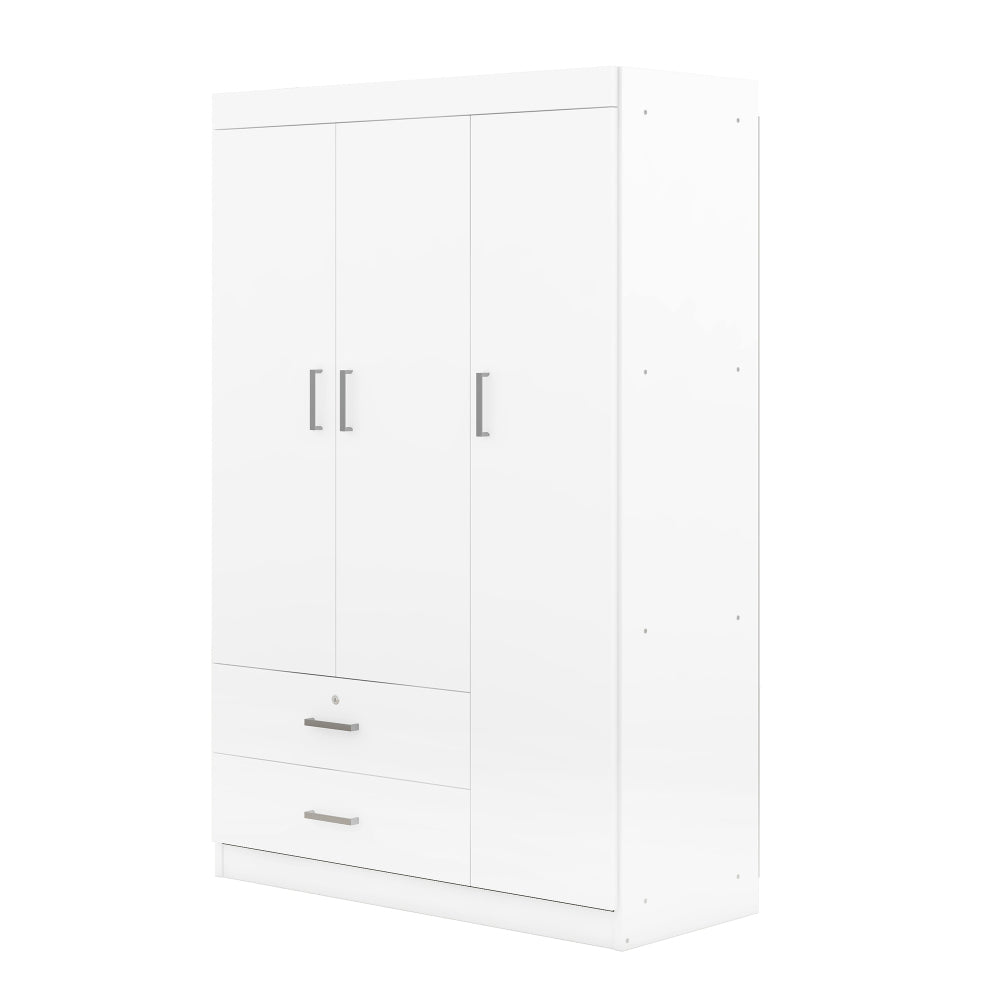3-Door Wardrobe with 2 Drawers, White