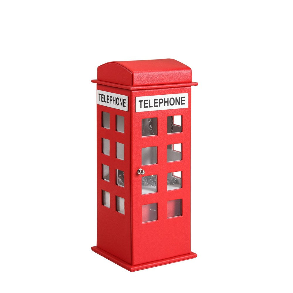 11.5" Tall Leather Jewelry Box, British Telephone Design, Red