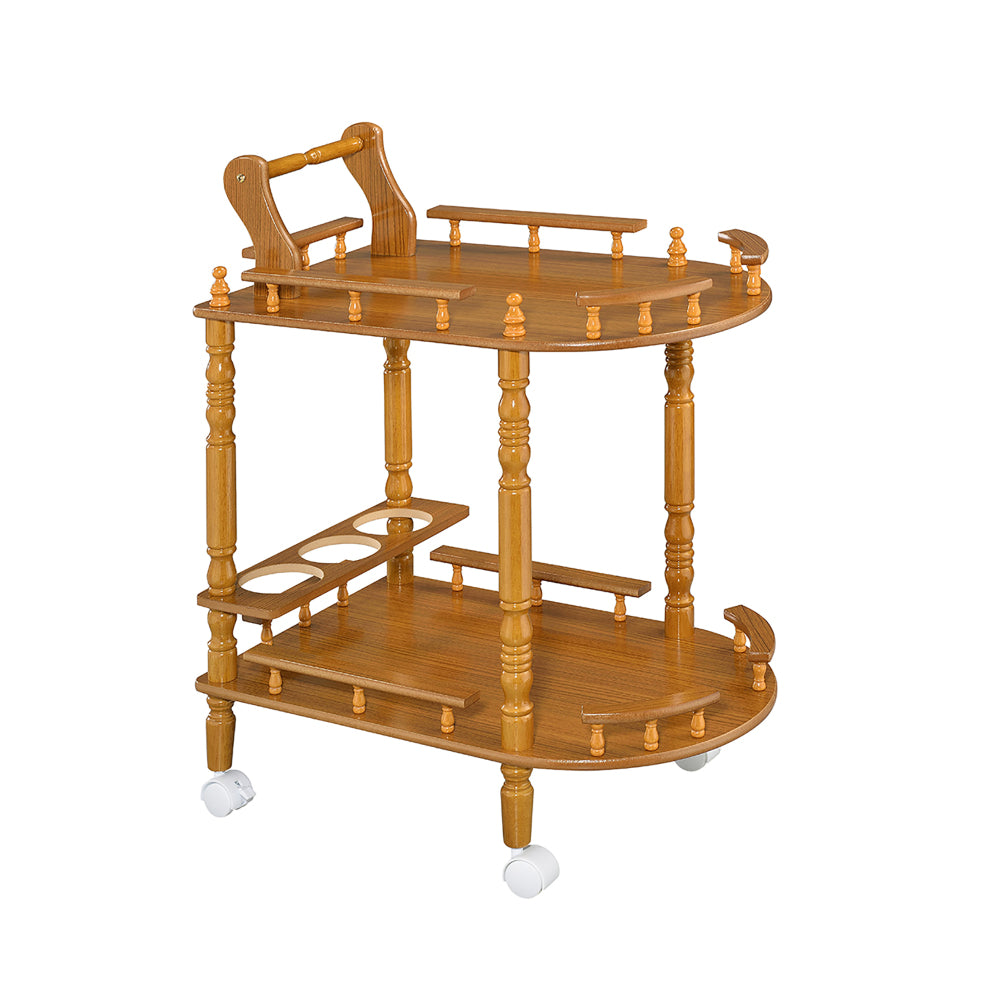 29" Tall 2-Tier Wooden Wine Table with Oak finish