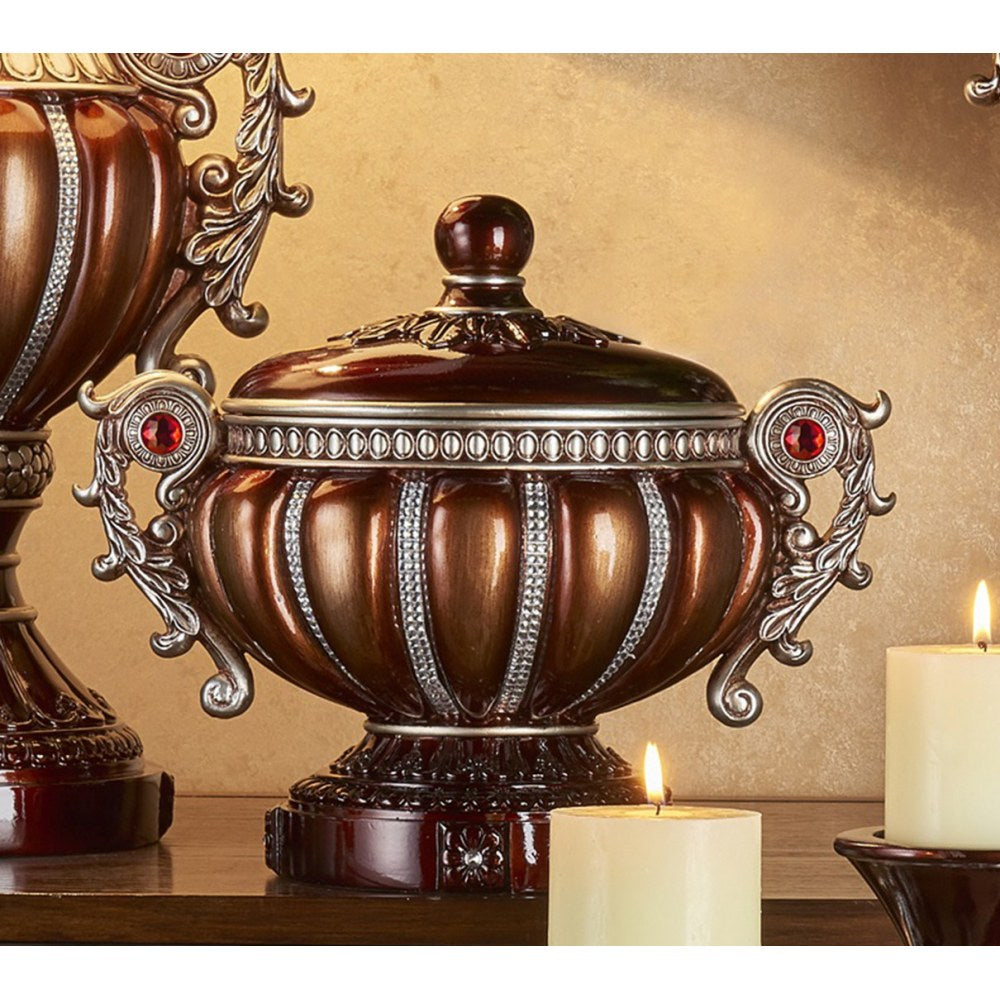 11.5" Tall" Delicata" Decorative Jewelry Box, Reddish Bronze with Silver Accents