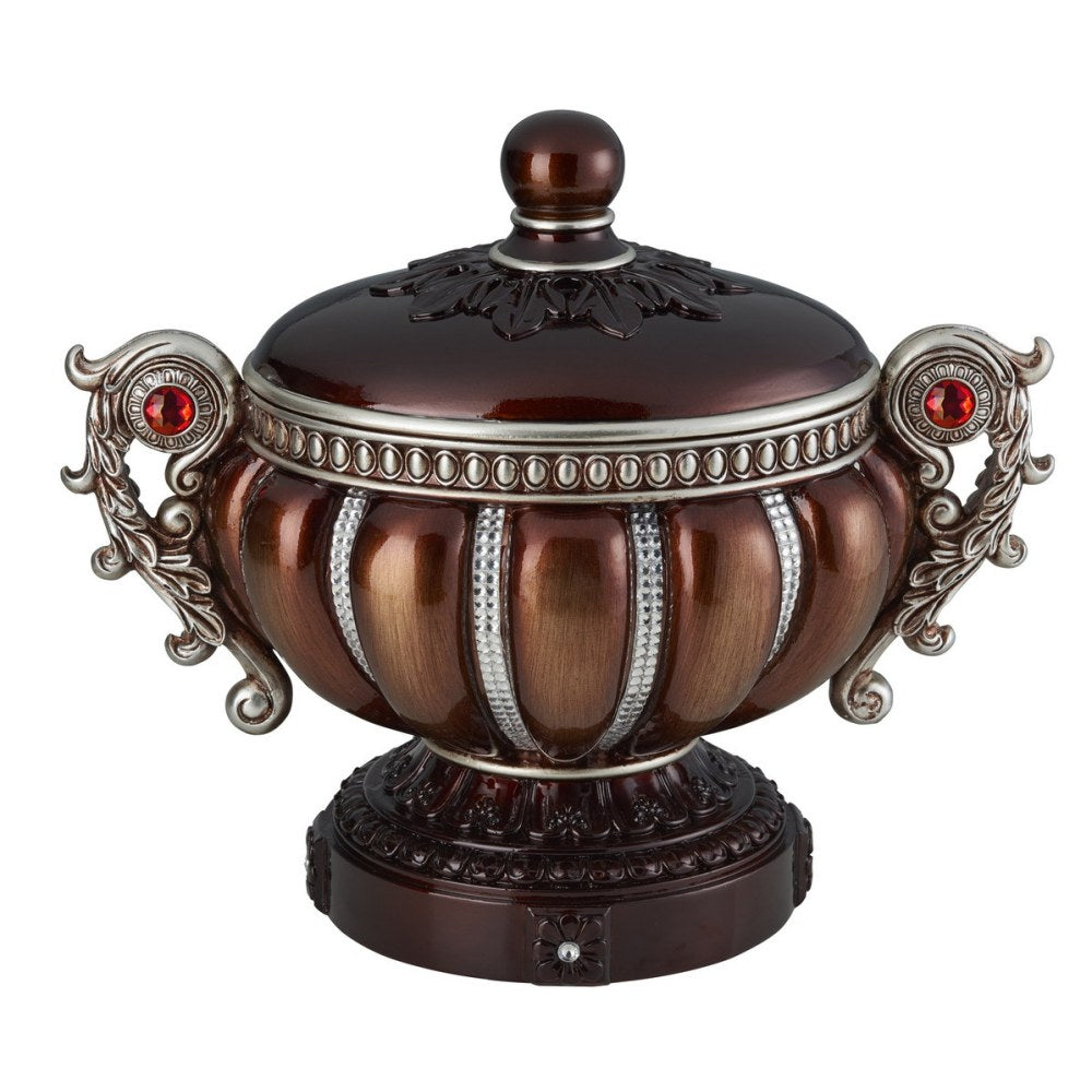 11.5" Tall" Delicata" Decorative Jewelry Box, Reddish Bronze with Silver Accents