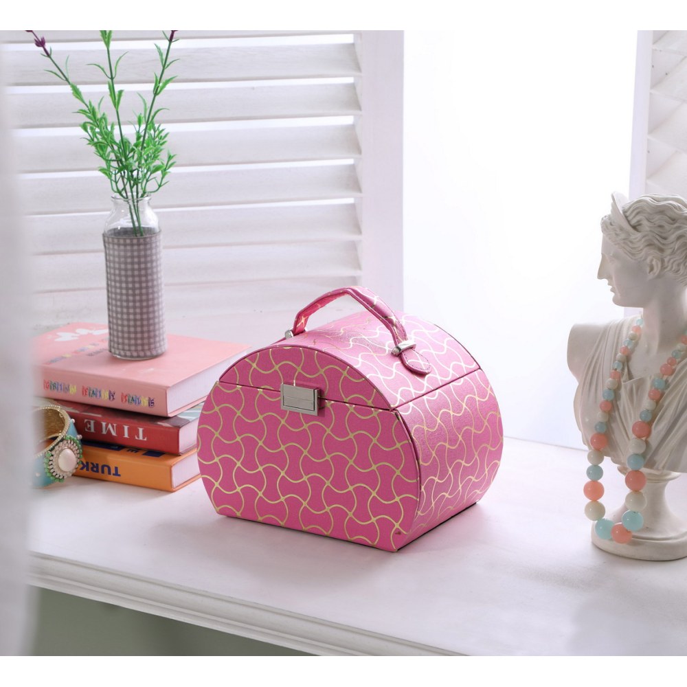 8.8" Long Travel Jewelry Organizer Case, Hot Pink