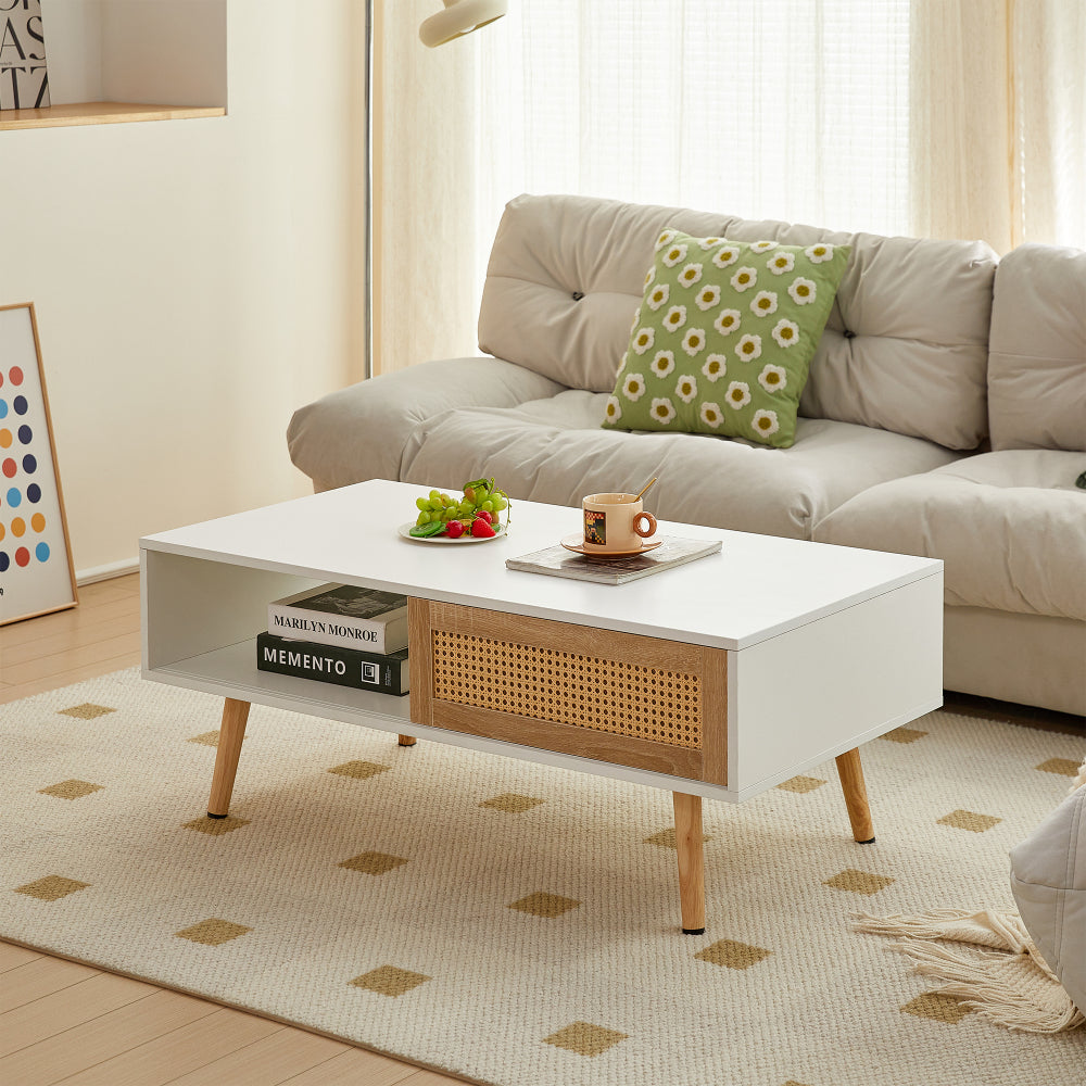 55.12" Rattan TV cabinet, double sliding doors for storage,  adjustable shelf, solid wood legs, TV console for living room ,natural