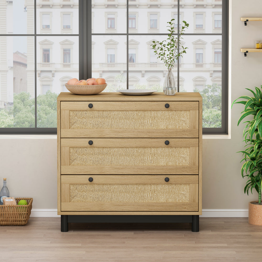 4 Drawers Rattan Cabinet,for Bedroom,Living Room,Dining Room,Hallways,Easy Assembly
