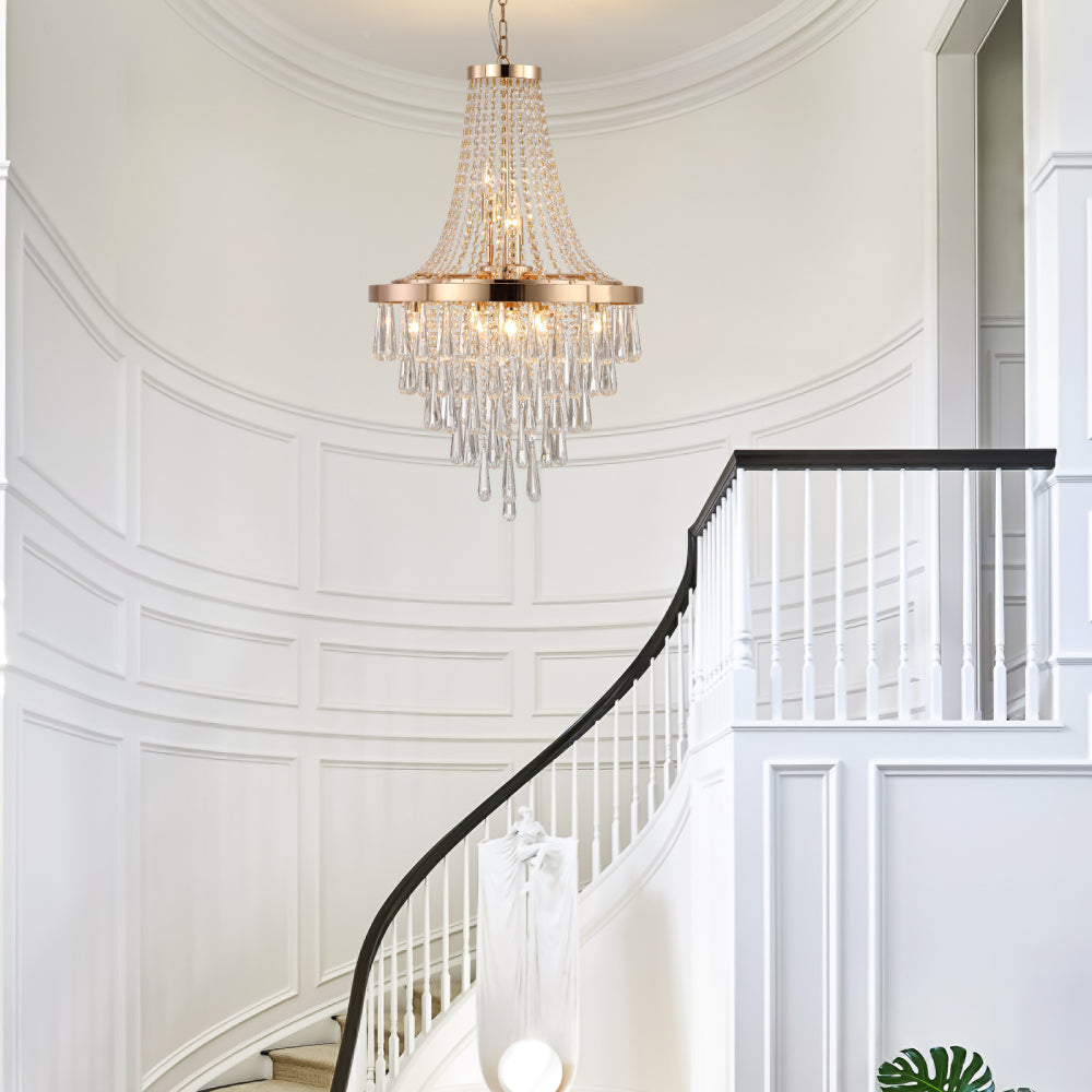 (Same as W1340102274/L5004) 20" Modern Crystal Pendant Chandelier with Golden Finish – Elegant 11-Light Hanging Light Fixture Tiered Design for Dining Room, Living Room, or Entryway (No Bulbs)