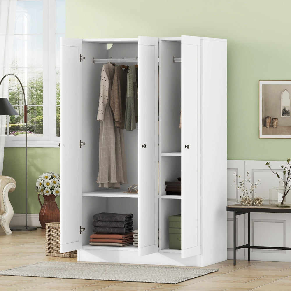 3-Door Wardrobe with 2 Drawers, White
