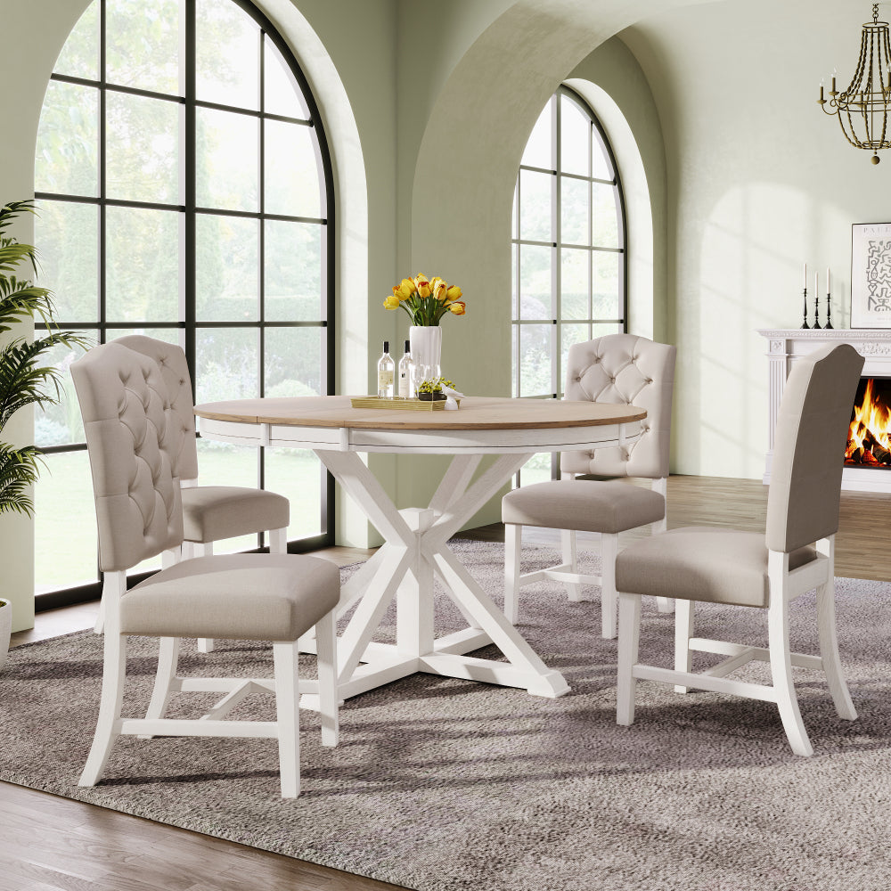 TREXM Retro Functional Extendable Dining Table with a 12" Leaf for Dining Room and Living Room (Natural Wood Wash)