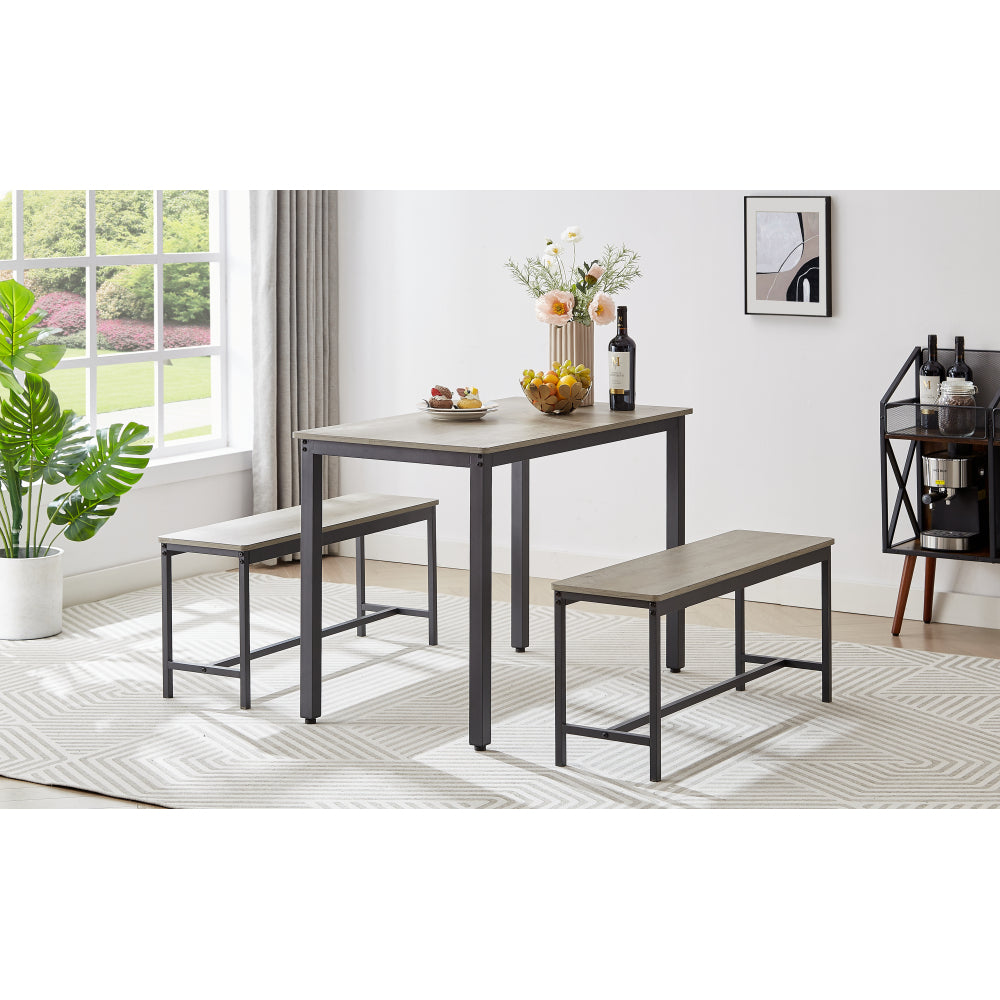 Dining Table Set, Bar Table with 2 Dining Benches, Kitchen Table Counter with Chairs, Industrial for Kitchen Breakfast Table, Living Room, Party Room, Grey and Black,43.3″L x 23.6″W x 29.9″H