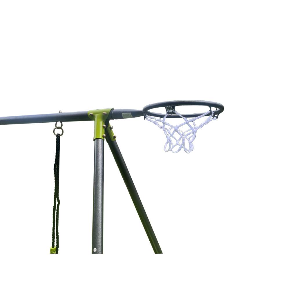 XNS052 green and blue interesting six function swingset with net swing metal plastic safe swing set 440lbs for outdoor playground for age 3+ with 31.5in net swing