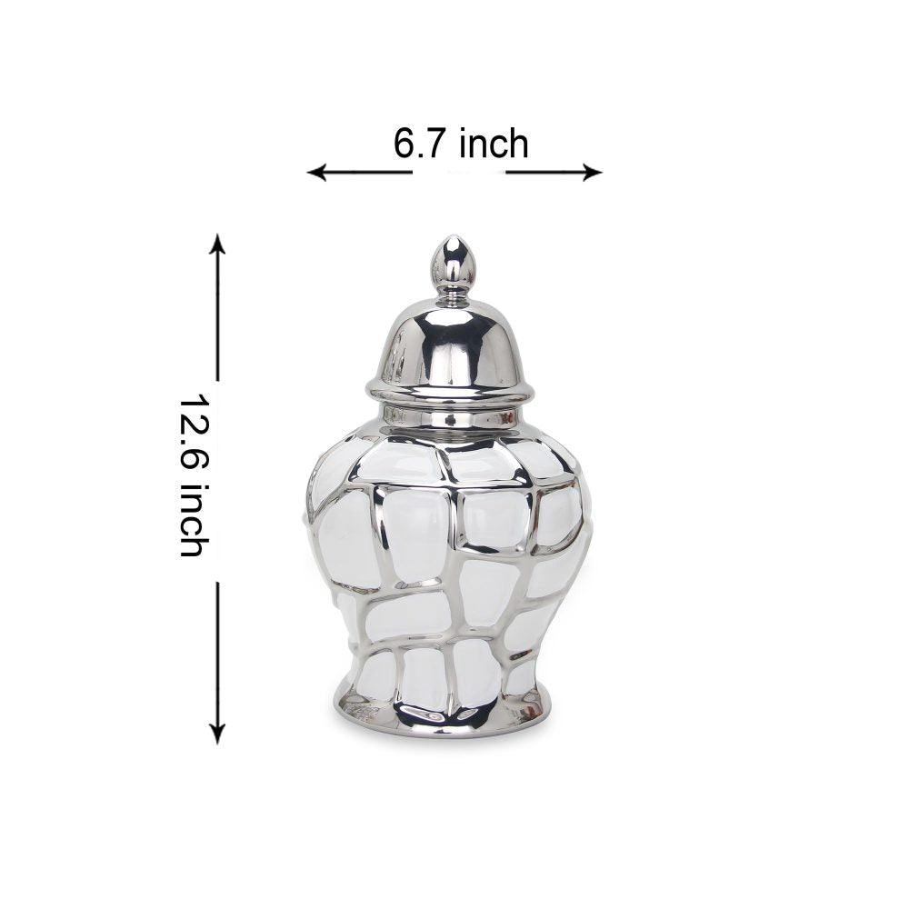 Regal White and Silver Ceramic Decorative Ginger Jar