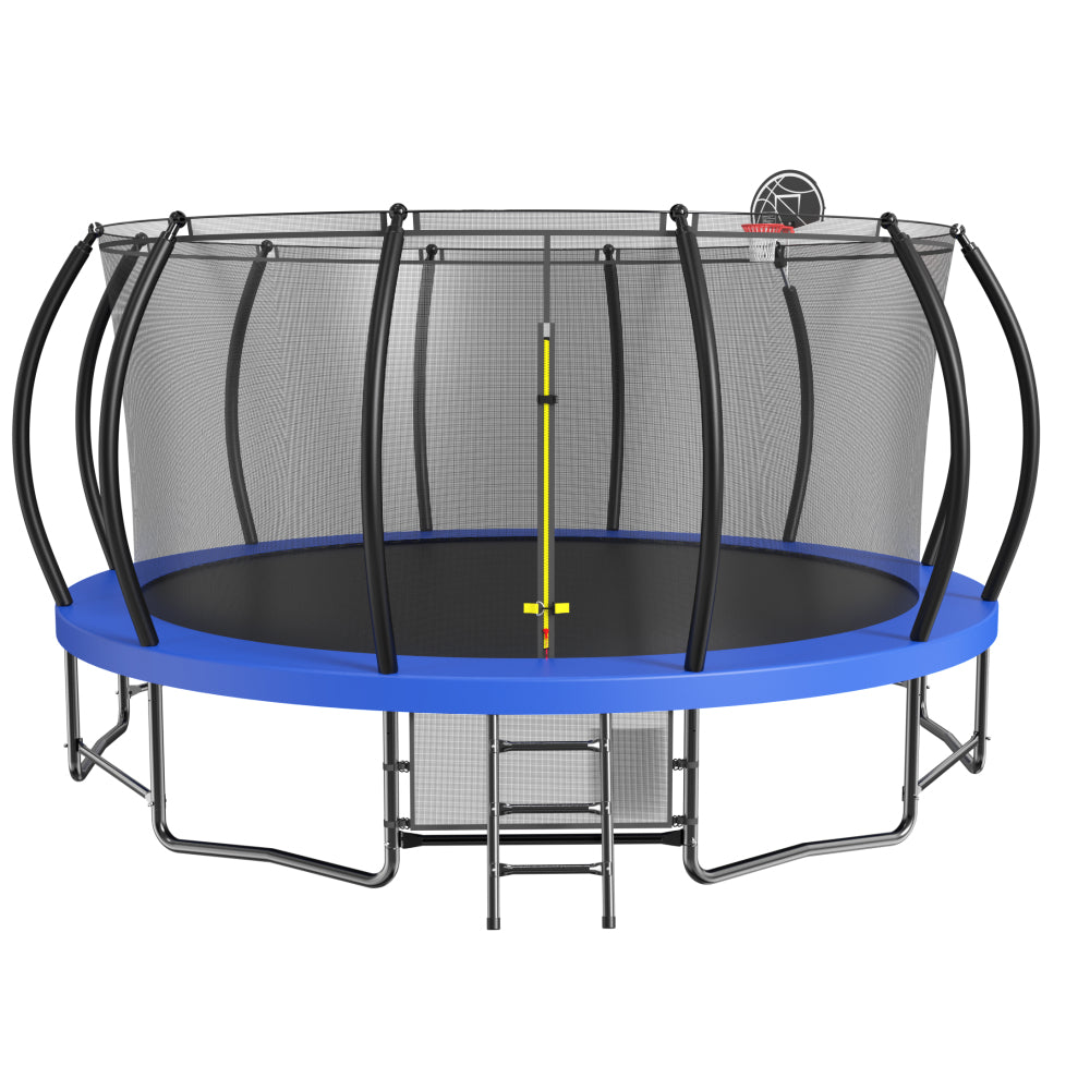 12FT Recreational Kids Trampoline with Safety Enclosure Net & Ladder, Outdoor Recreational Trampolines