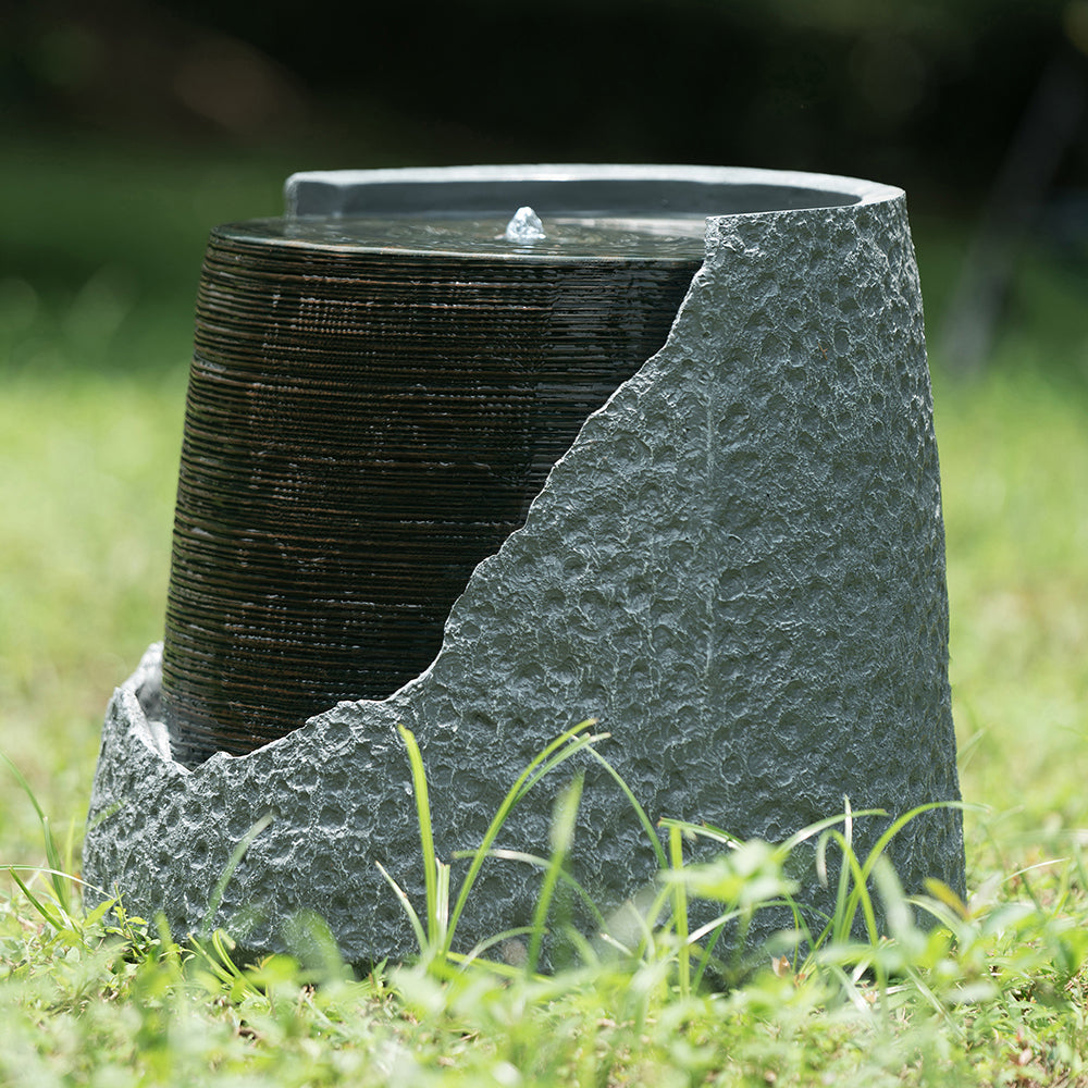 17x17x26" indoor outdoor Polyresin Water Fountain, Unique Broken Urn Fountain Chic Dynamic Modern Design with Light for Garden, Lawn, Backyard, Porch