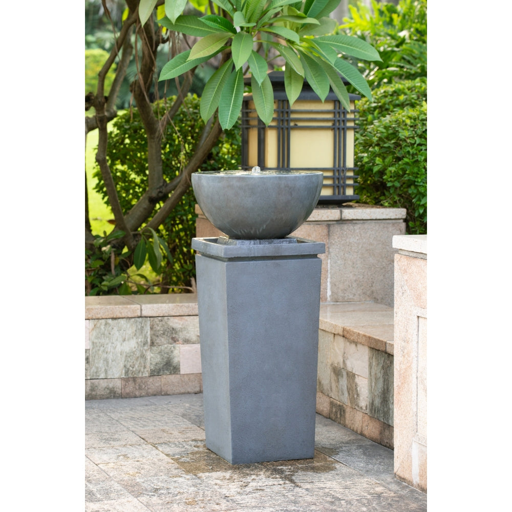 44.5" Polyresin Gray Zen Bowl Water Fountain, Outdoor Bird Feeder /Bath Fountains, Relaxing Water Feature for Garden Lawn Backyard Porch