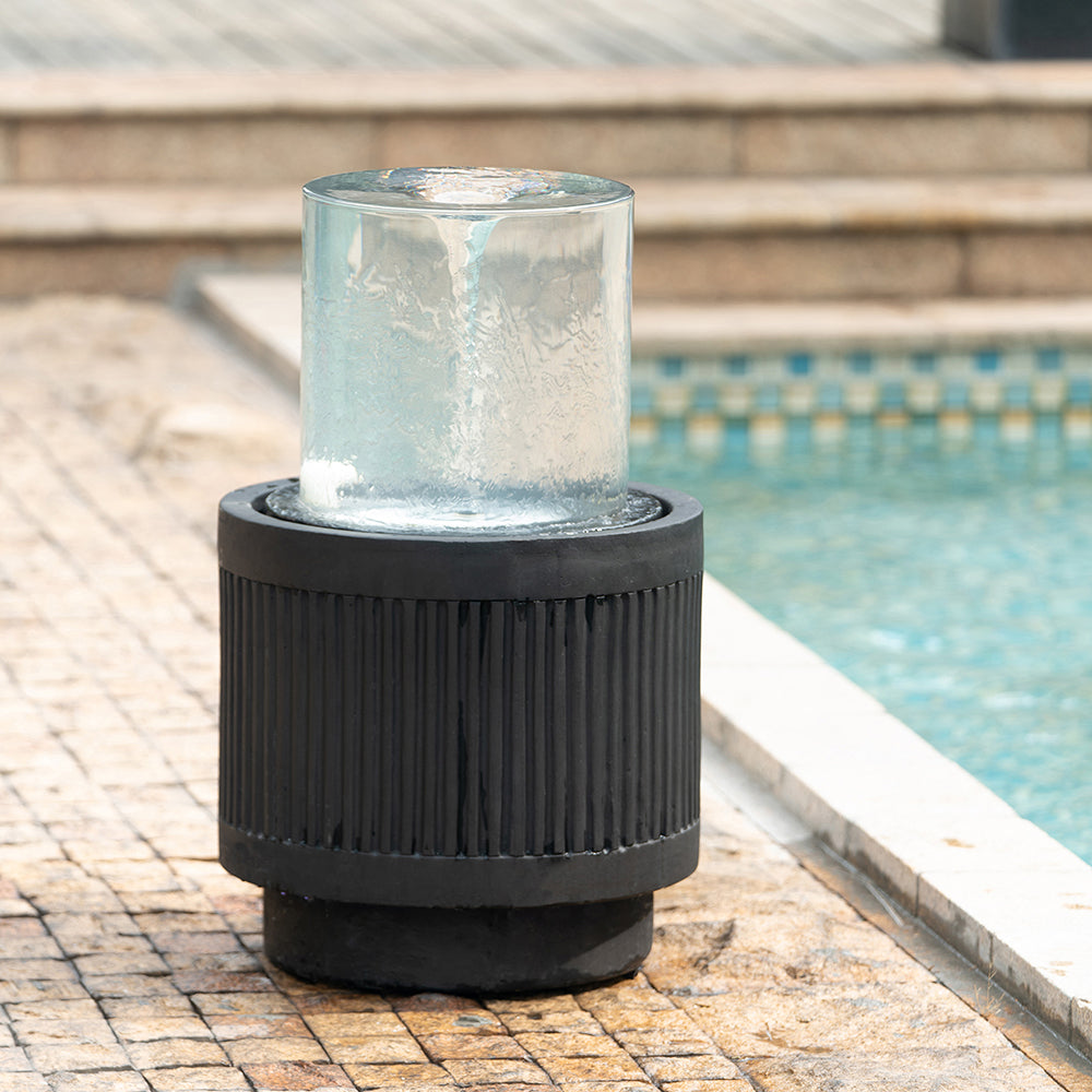 19.7x19.7x56.5" Large Outdoor Water Fountain with Light, Contemporary Calming Elegance Cement Water Feature, Available Flowers DIY for Garden Patio & Backyard