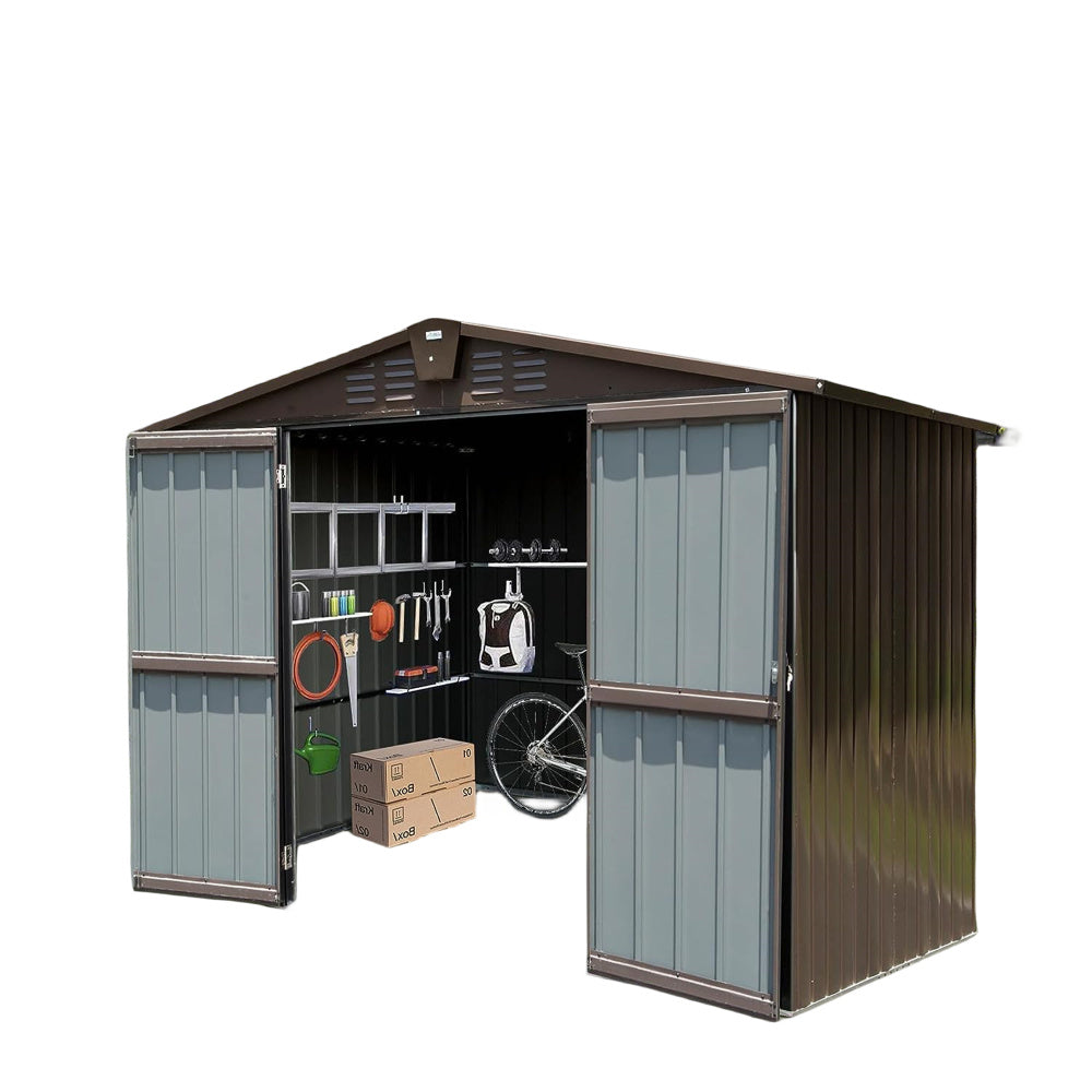 Backyard Storage Shed 11' x 12.5' with Galvanized Steel Frame & Windows, Outdoor Garden Shed Metal Utility Tool Storage Room with Lockable Door for Patio(Dark Gray)