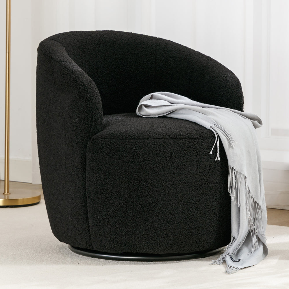 Teddy Fabric Swivel Accent Armchair Barrel Chair With Black Powder Coating Metal Ring,Ivory White
