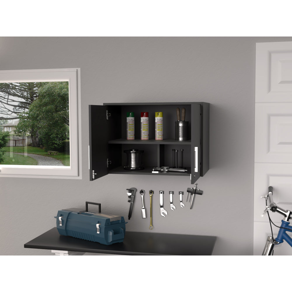 Wall Storage Cabinet Lions, 3 Shelves, Double Door, Black Wengue Finish