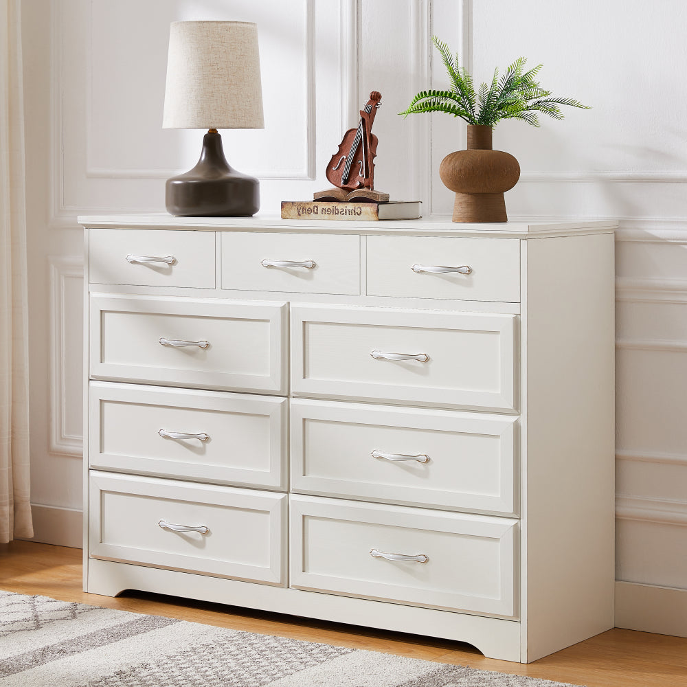 Bedroom dresser, 9 drawer long dresser with antique handles, wood chest of drawers for kids room, living room, entry and hallway, Black, 47.56''W x 15.75''D x 34.45''H.