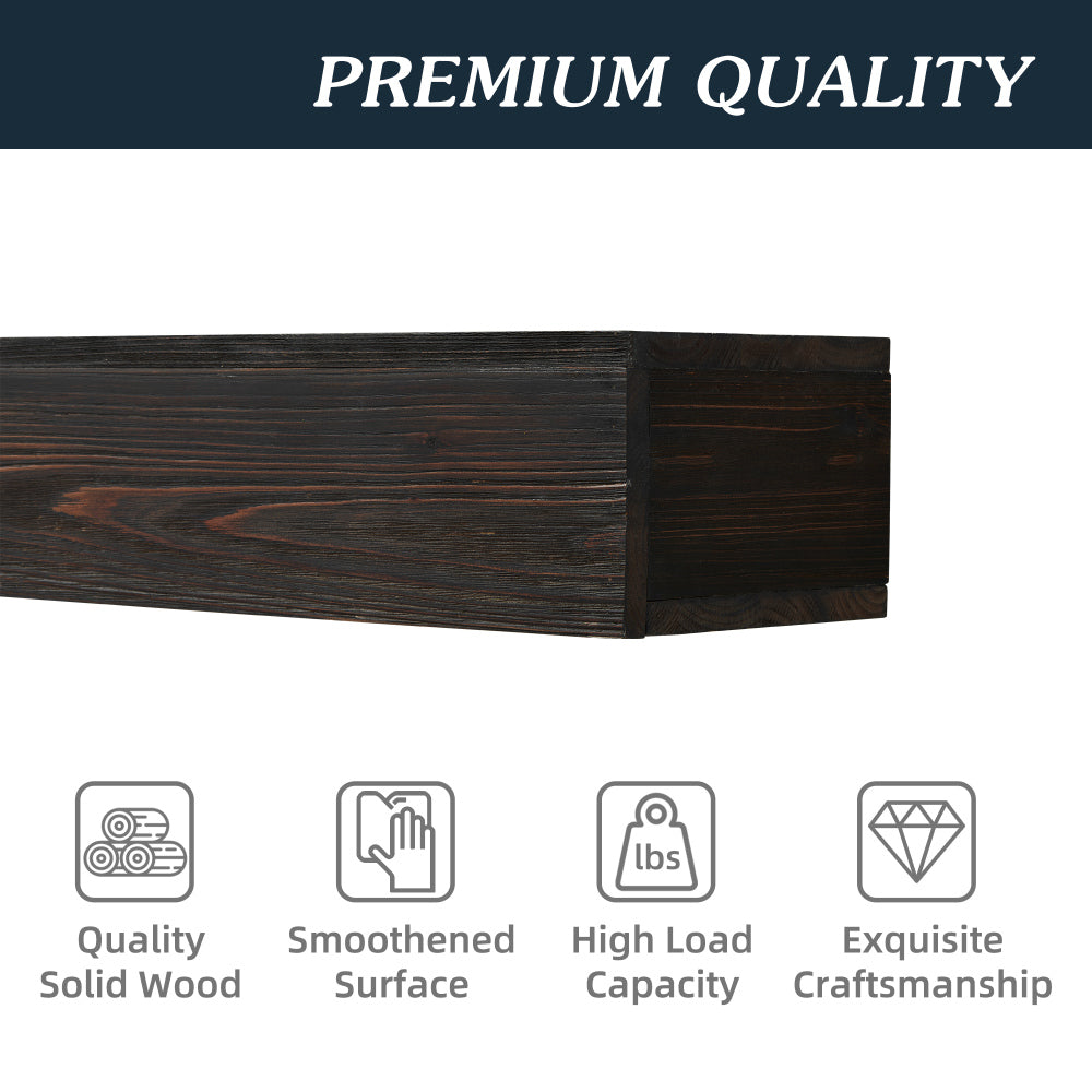 72" Rustic Wood Fireplace Mantel,Wall-Mounted & Floating Shelf for Home Decor