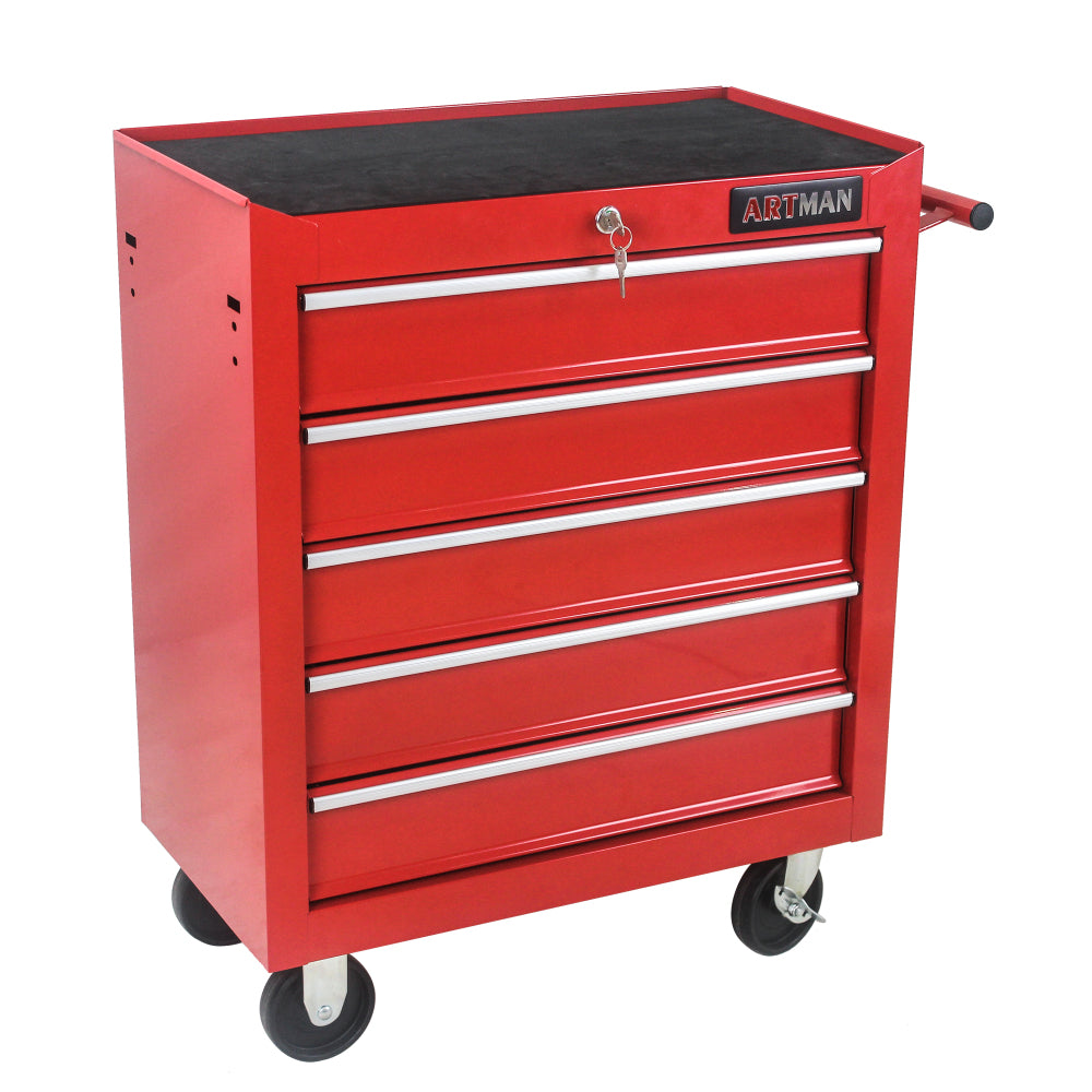 5 Drawer Tool Chest, Tool Storage Cabinet for Garage Storage with 4 Wheels and Locking System, RED