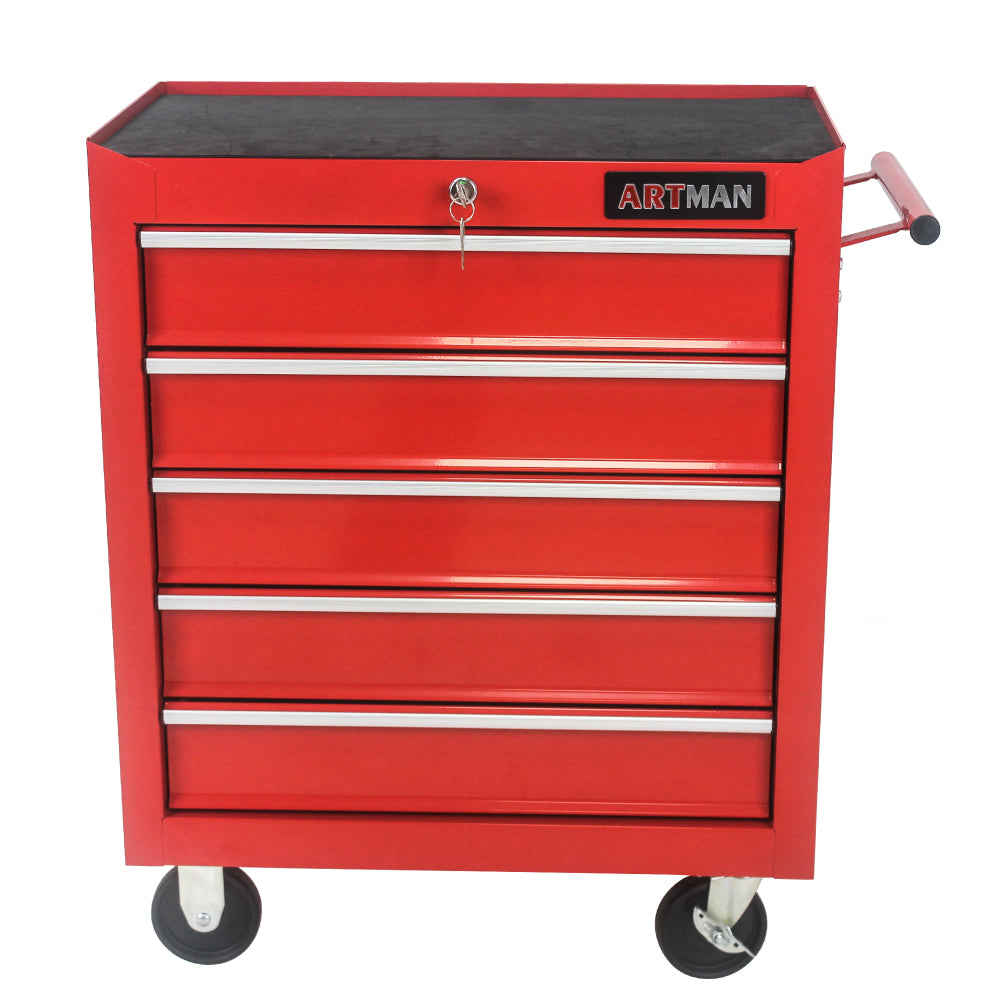 5 Drawer Tool Chest, Tool Storage Cabinet for Garage Storage with 4 Wheels and Locking System, RED