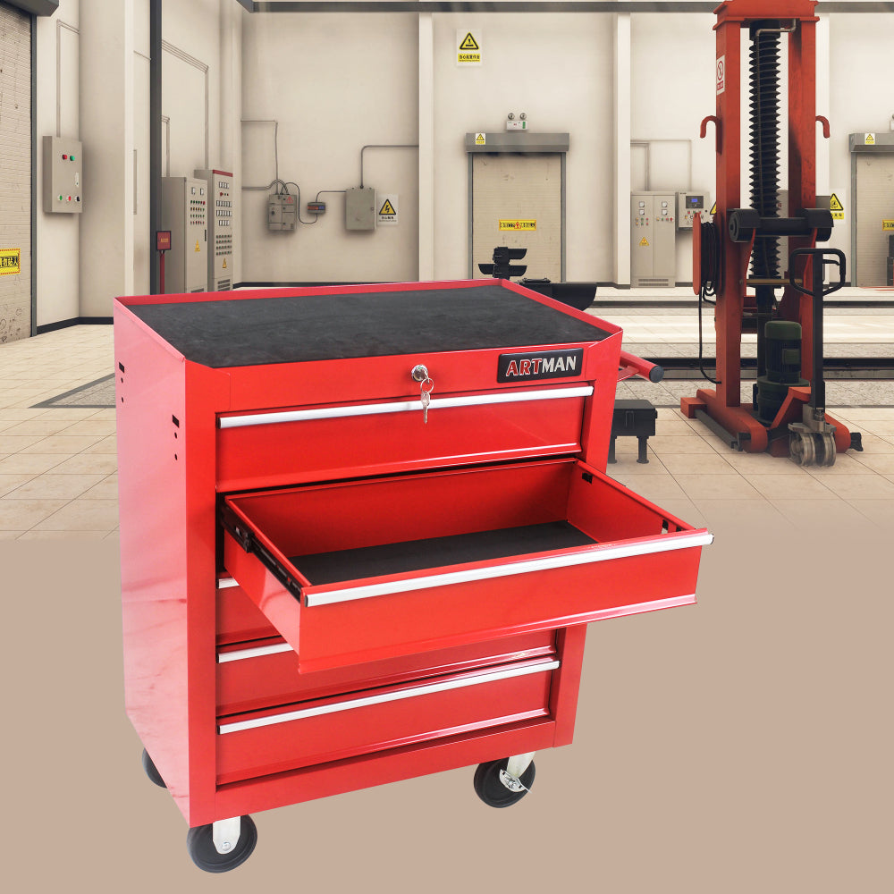 5 Drawer Tool Chest, Tool Storage Cabinet for Garage Storage with 4 Wheels and Locking System, RED