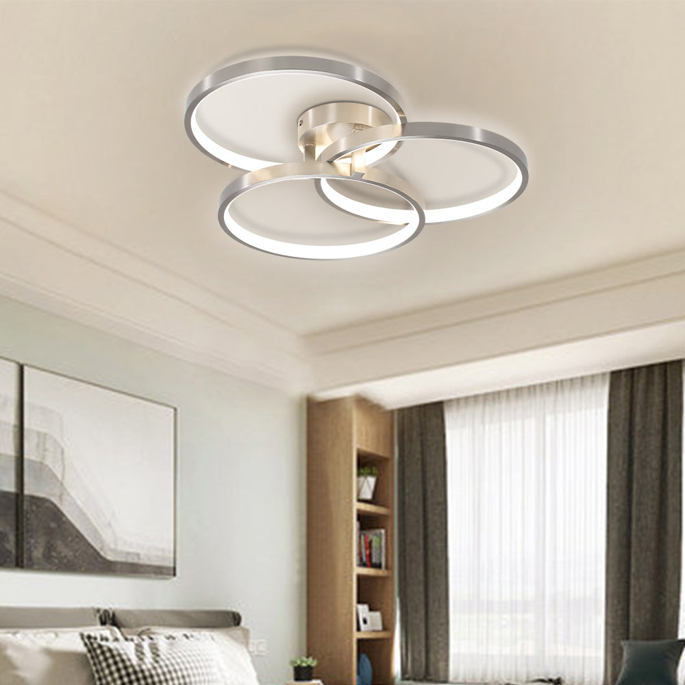 20" Modern Black LED Ceiling Light, 3-Ring Flush Mount Fixture for Living Room, Bedroom, or Dining Room, Sleek and Energy-Efficient Design, Easy Installation