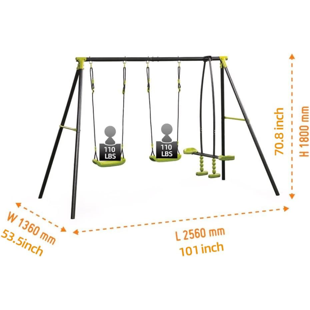 XNS008 interesting triple children metal safe swing set 440lbs for outdoor playground three seat swing black and green for age 3+