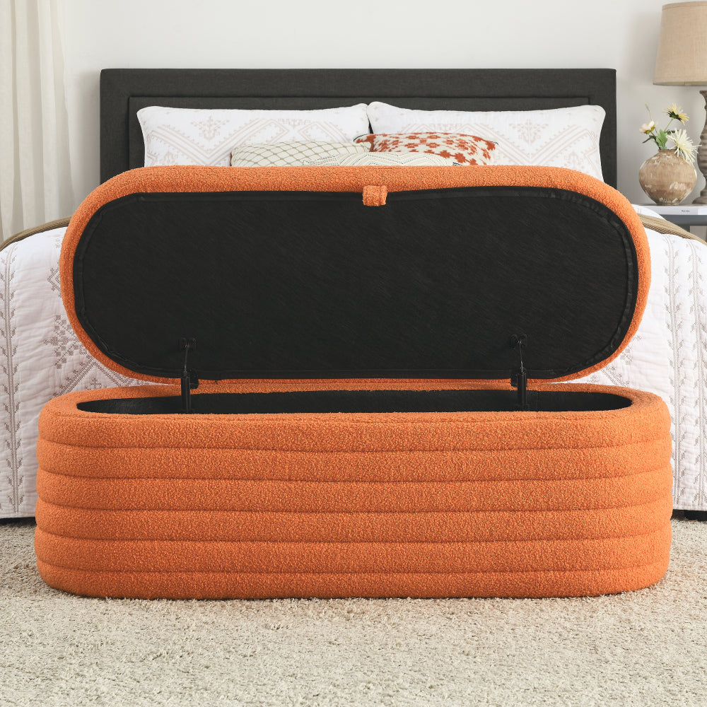 [Video] Welike Length 45.5 inchesStorage Ottoman Bench Upholstered Fabric Storage Bench End of Bed Stool with Safety Hinge for Bedroom, Living Room, Entryway, Grey teddy.