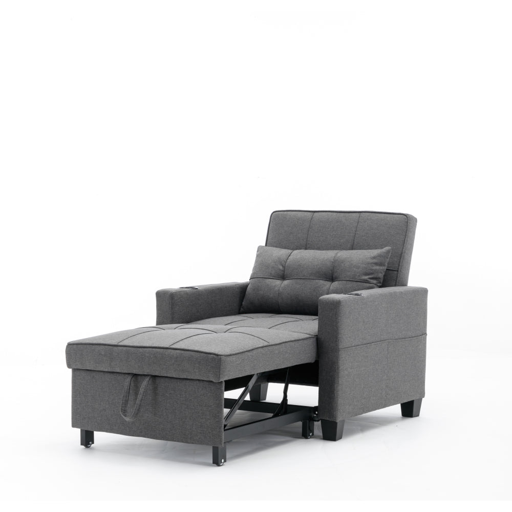 Futon Chair Bed Convertible Chair 3-in-1 Pull Out Sleeper Chair Beds with USB Ports,Wear-resistant and Anti-scratch, Armchair Bed Sleeper for Living Room (Dark Grey Linen)