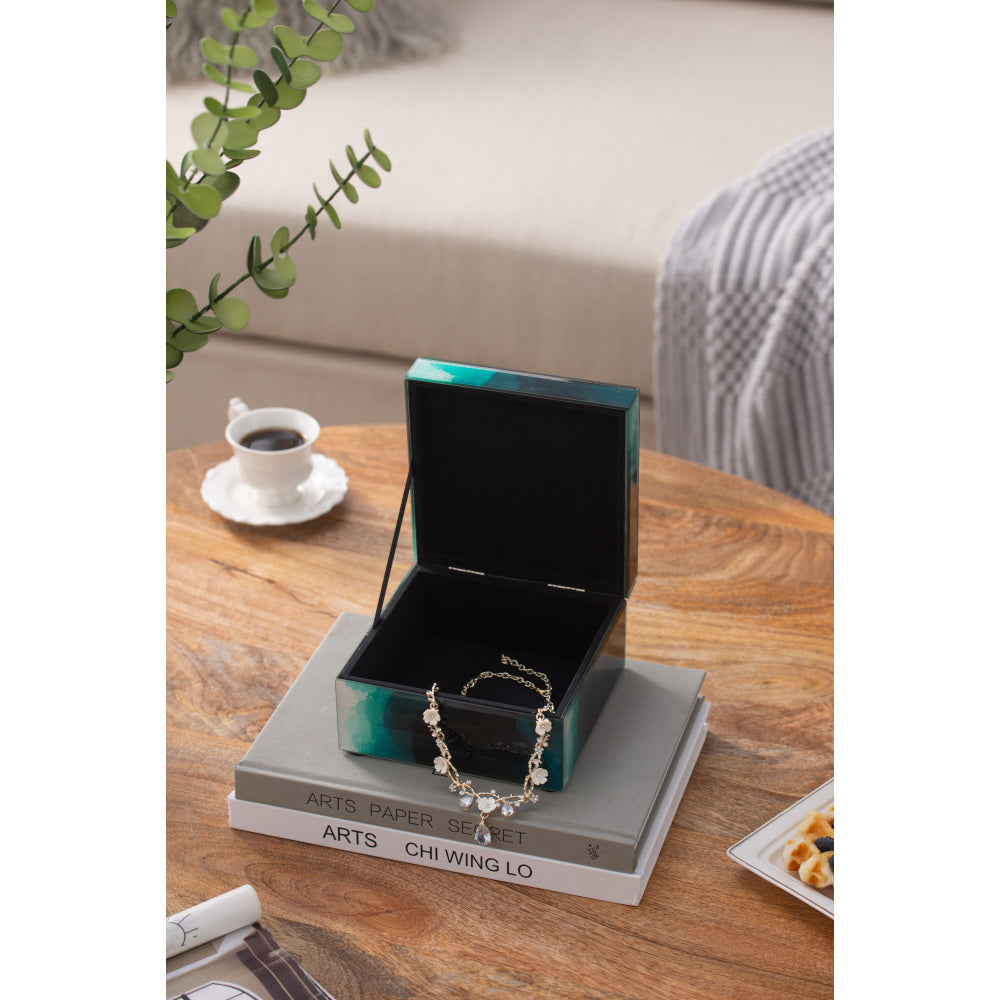 6" x 6" x 5" Bethany Aqua Jewelry Box, Stackable Decorative Storage Boxes With Lids
