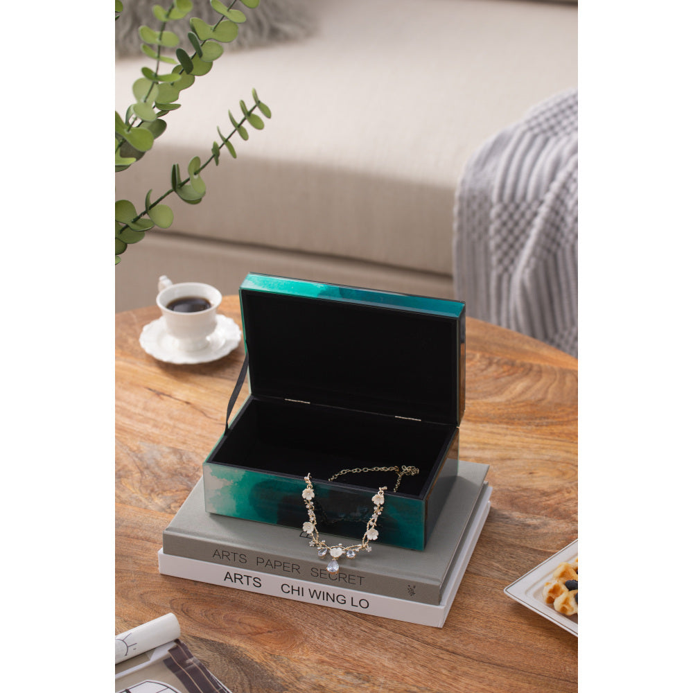 8.5" x 5" x 5" Bethany Aqua Jewelry Box, Stackable Decorative Storage Boxes With Lids