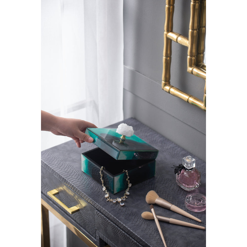 6" x 6" x 5" Bethany Aqua Jewelry Box, Stackable Decorative Storage Boxes With Lids