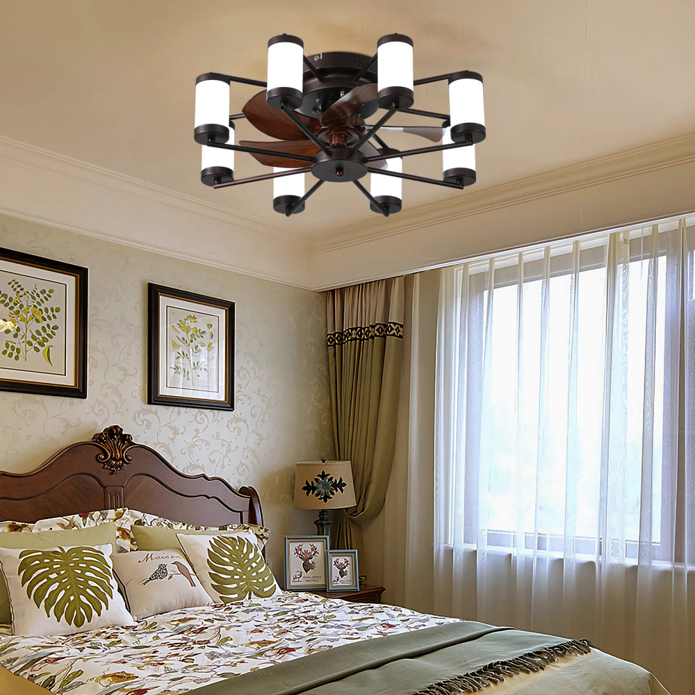 22-inch Modern Ceiling Fan with LED Light – 5-Blade Fan and Cylindrical Light Fixtures for Bedroom, Living Room, and Home Décor