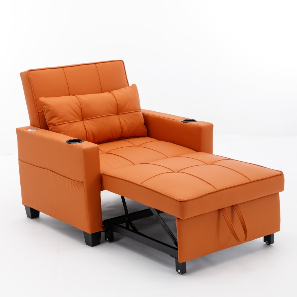 Futon Chair Bed Convertible Chair 3-in-1 Pull Out Sleeper Chair Beds with USB Ports,Wear-resistant and Anti-scratch, Armchair Bed Sleeper for Living Room (Dark Grey Linen)