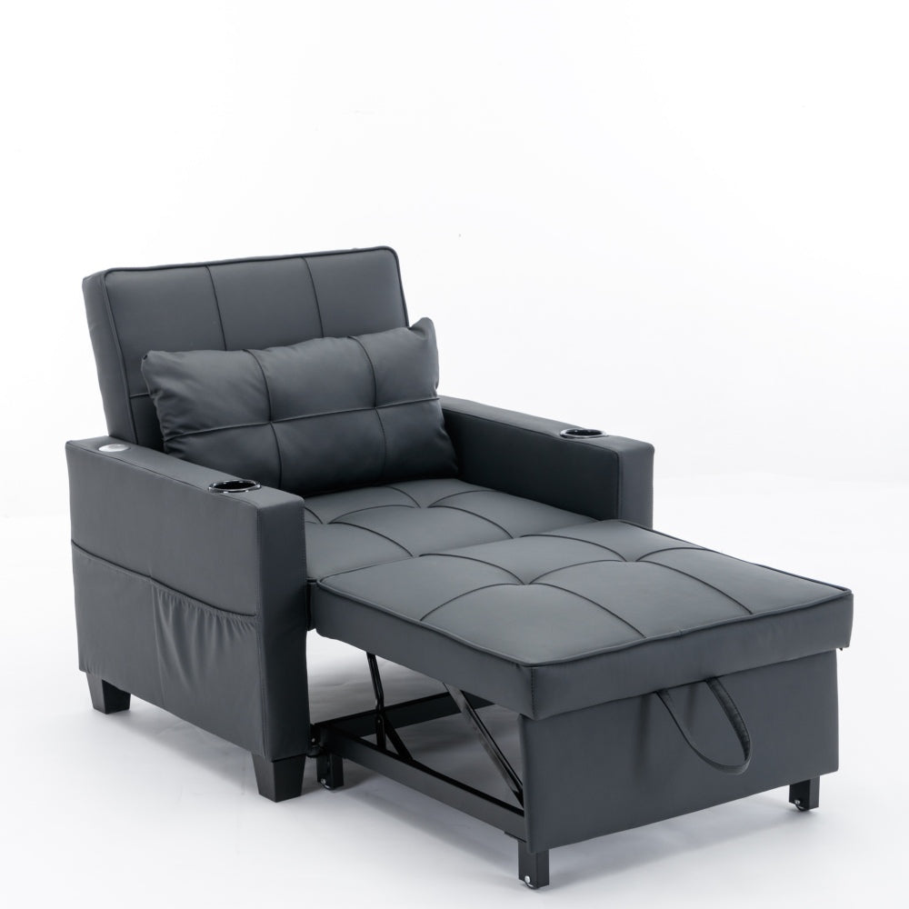 Futon Chair Bed Convertible Chair 3-in-1 Pull Out Sleeper Chair Beds with USB Ports,Wear-resistant and Anti-scratch, Armchair Bed Sleeper for Living Room (Dark Grey Linen)